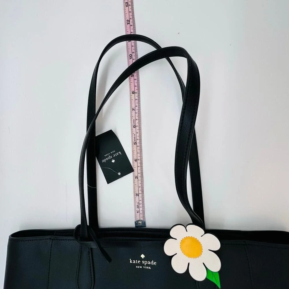 NWT Kate Spade Dana Black Saffiano Leather Tote Daisy Bag Charm MSRP $359 KG581